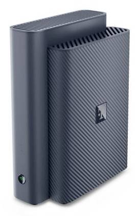 Black Xbox One gaming console standing upright on a white background, front power indicator visible.