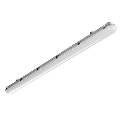 Slim linear fluorescent light fixture on a white background, shown diagonally.<br>