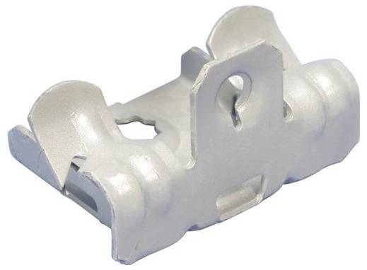 Silver metal battery holder clip with a keyhole-shaped slot, shown isolated on a white background.