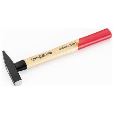 A claw hammer with a black steel head, wooden handle labeled 'GENUINE HICKORY', and red end cap on a white background.