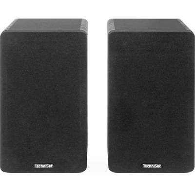 Pair of black TechniSat speakers shown front-facing against a white background.
