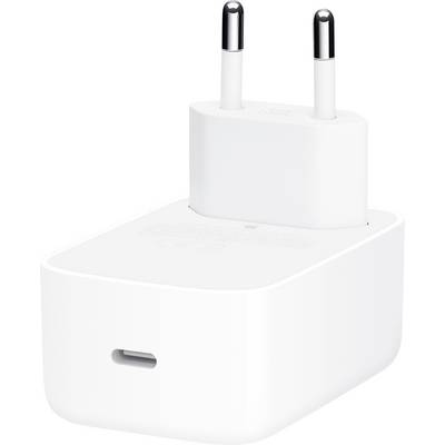 White plug-in power adapter with two round metal prongs and a USB-C charging port on the front.