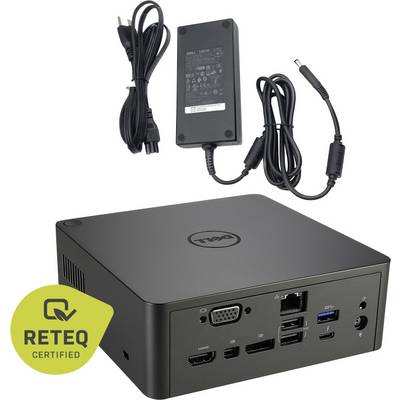 Dell mini desktop PC with power adapter and cables, front ports visible, and a 'RETEQ CERTIFIED' badge overlay.