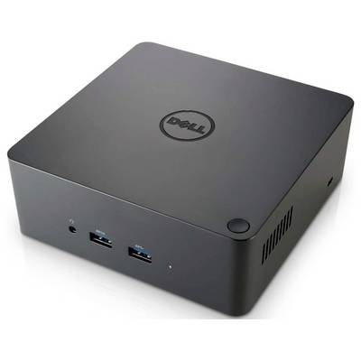 Compact black Dell mini desktop computer with front headphone jack, two USB ports, and a power button on the top-right corner.