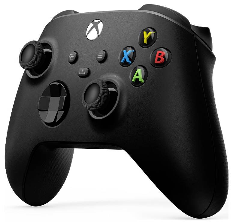 Black Xbox game controller with thumbsticks, D-pad, and colored A, B, X, Y buttons on a white background.