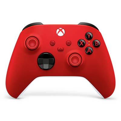 Red Xbox game controller shown front-on with thumbsticks, D-pad, A/B/X/Y buttons, and Xbox logo on a white background.