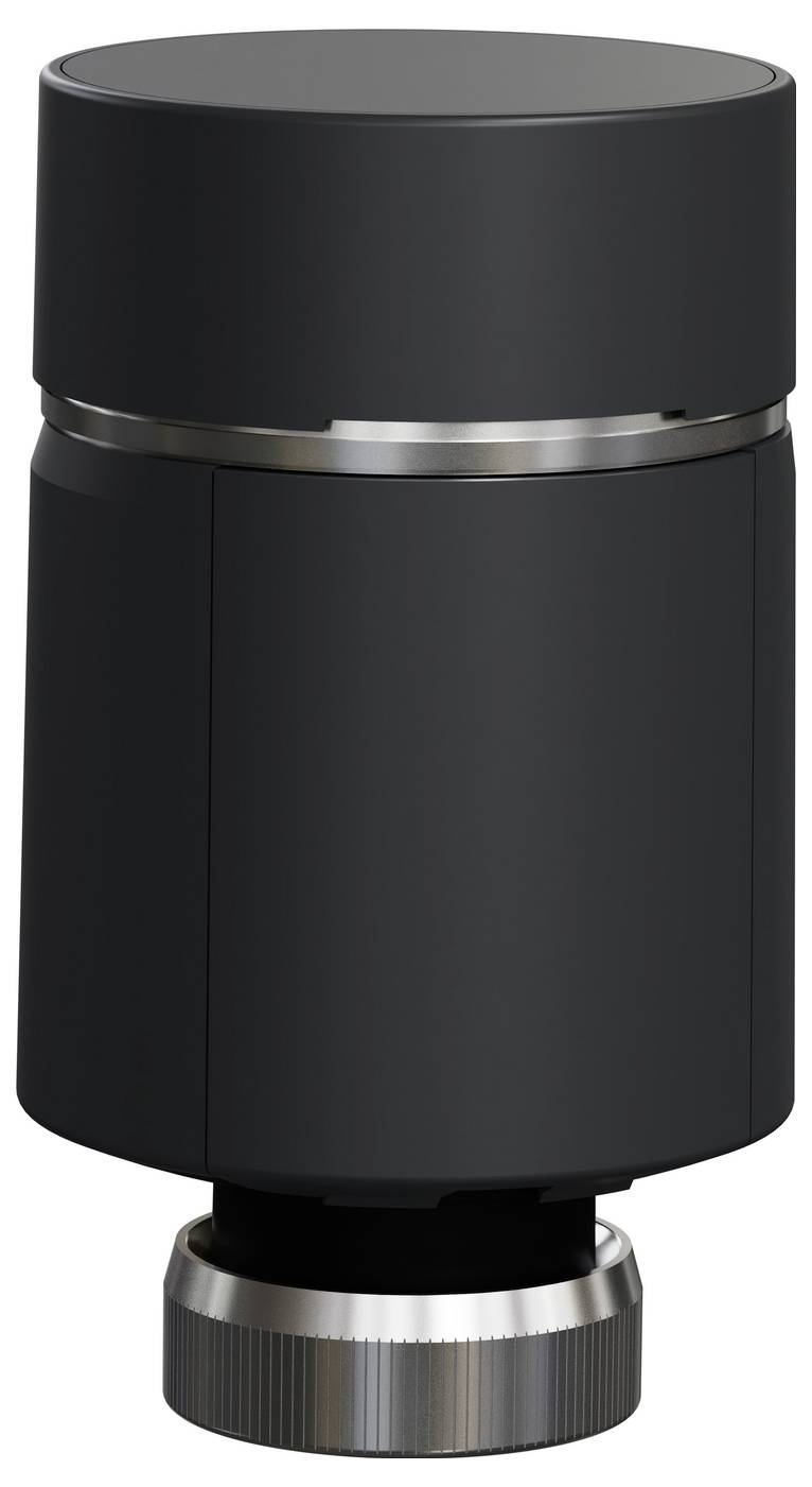 Black cylindrical camera lens with a silver focus ring and mount on a white background<br>