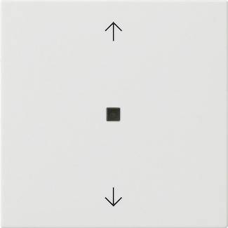 Minimal control panel with an up arrow above, a small square button in the center, and a down arrow below.