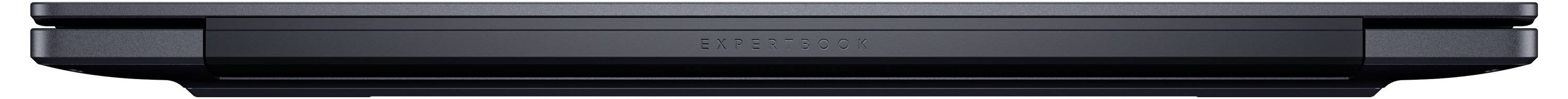 Side view of a closed black laptop, showing the thin profile of the lid and base.