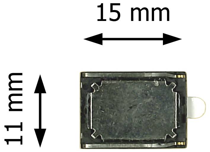 Diagram of a small rectangular component labeled 15 mm wide and 11 mm tall, shown with horizontal and vertical measurement arrows.<br>