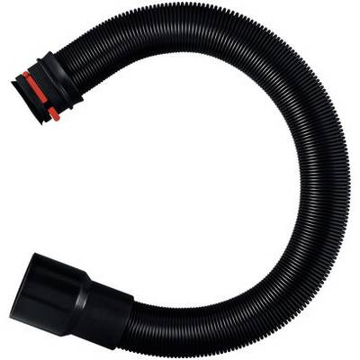 Black corrugated flexible hose with two different connector ends, shown isolated on a white background.<br>