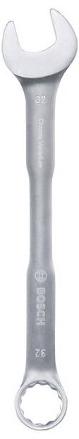 A silver Bosch 32 mm combination wrench with an open end and a 12-point box end, shown vertically on a white background.