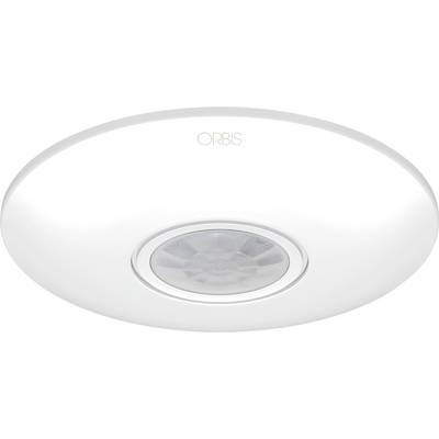 White round ceiling light fixture with central motion sensor, labeled 'ORBIS'.
