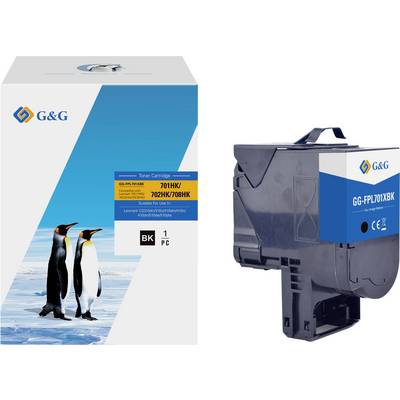 G&G printer ink cartridge packaging and the cartridge itself, labeled GG-FLP710XBK, black, one piece, shown beside the box.