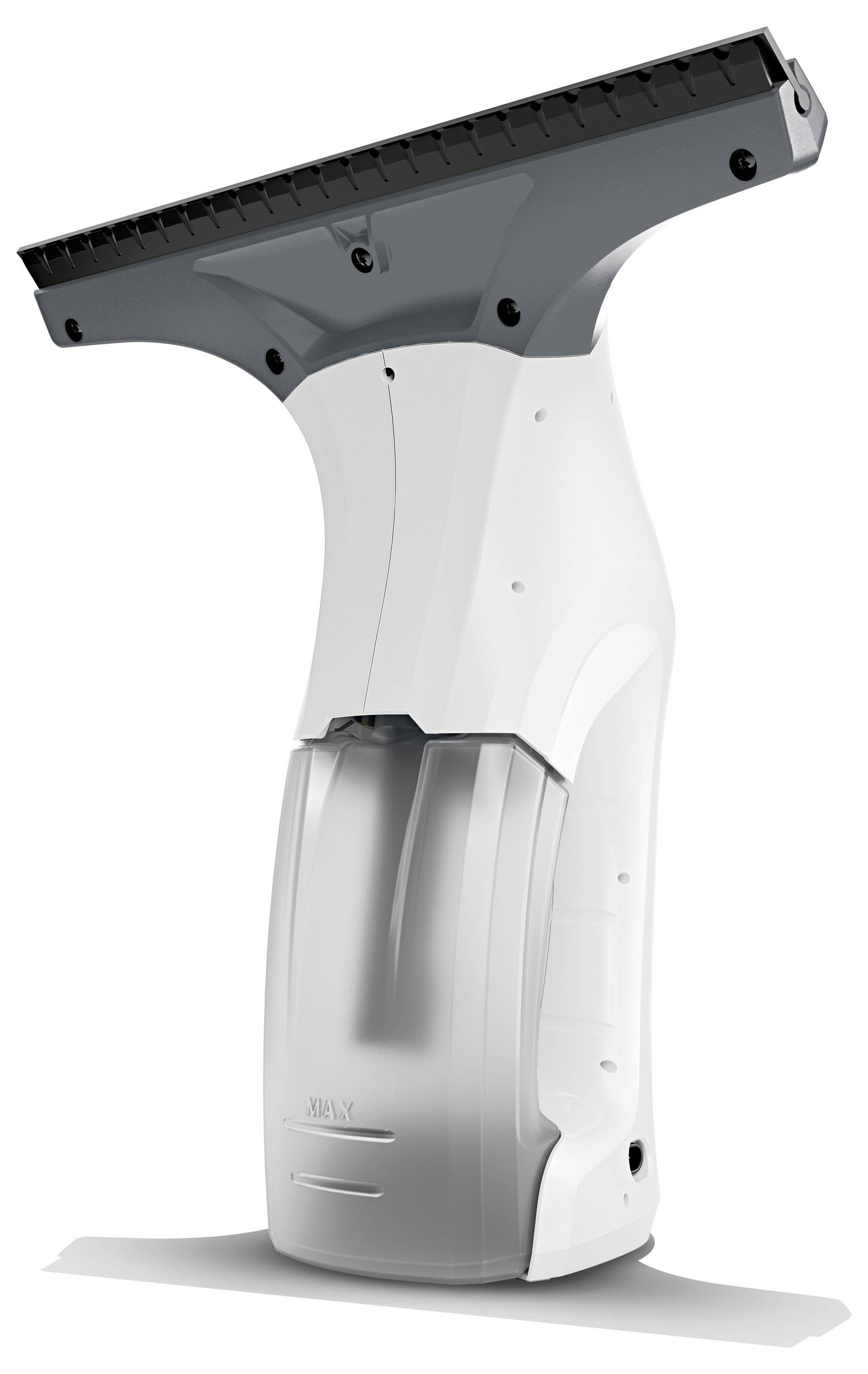 White and black handheld floor squeegee or vacuum tool with a long flat head, shown isolated on a white background.