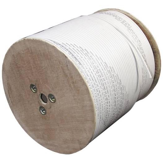 Large white spool of thin printed material wound around a wooden reel<br>