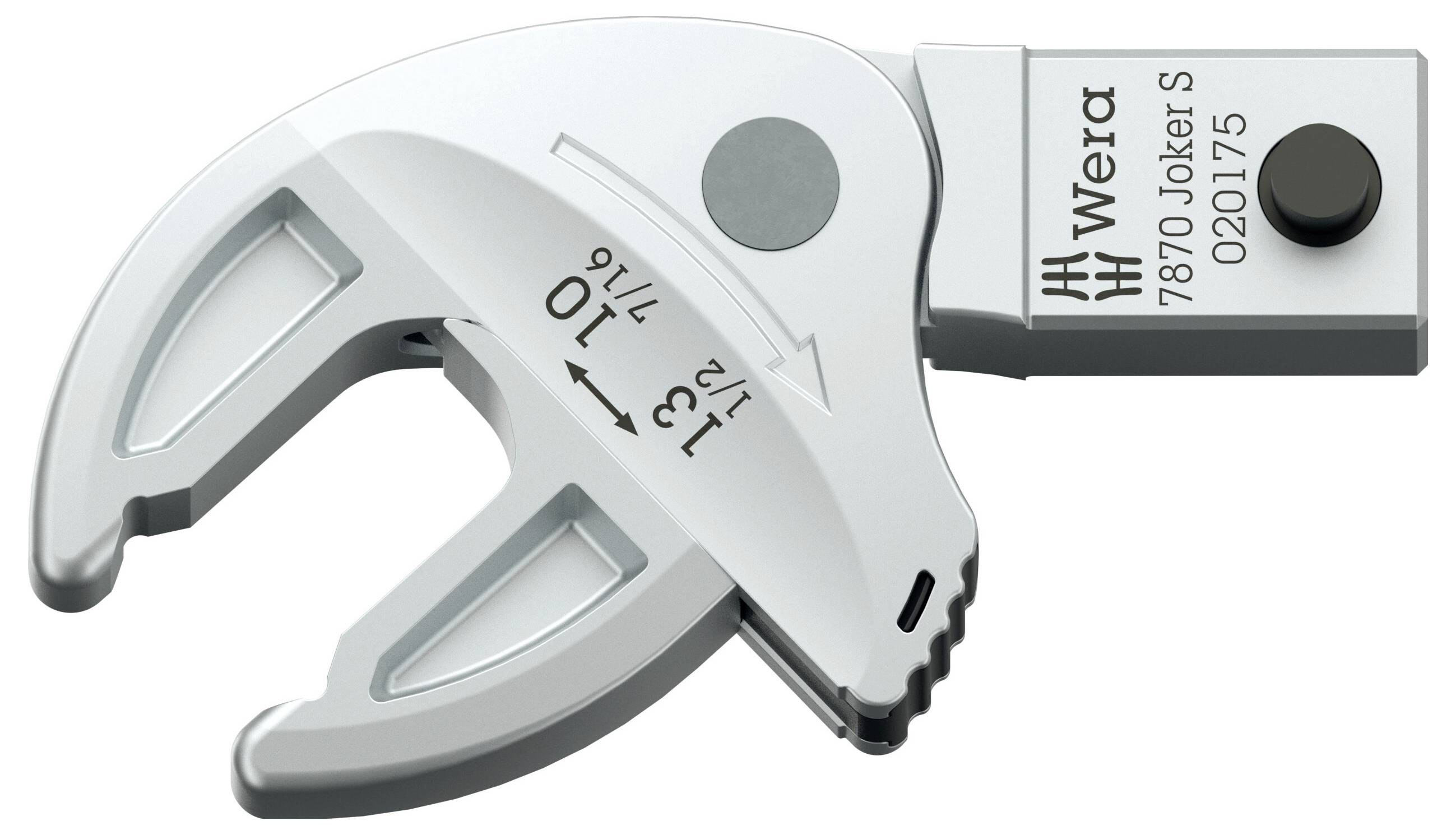 Adjustable silver pipe wrench with jaw scale markings and 'Wiha' branding on the handle.<br>