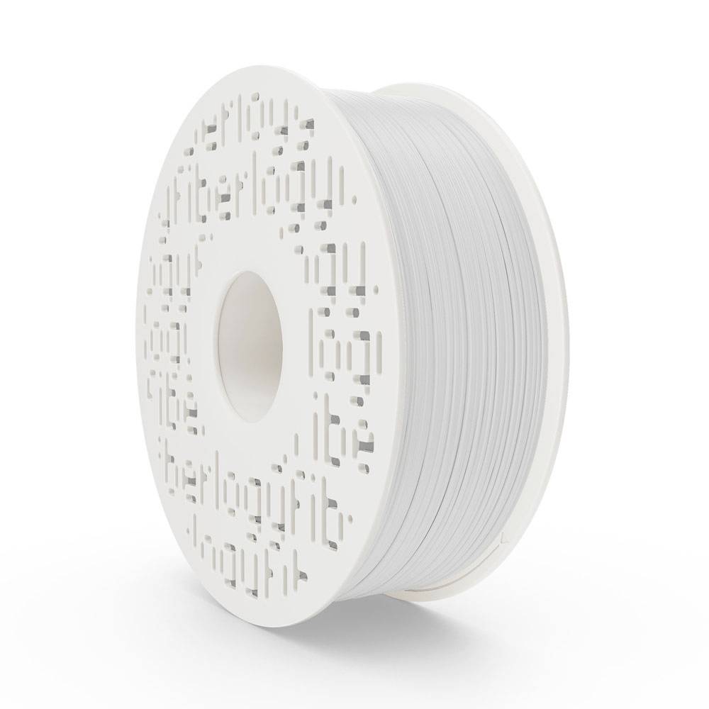 White 3D printer filament spool with patterned side wall, shown against a plain background.<br>