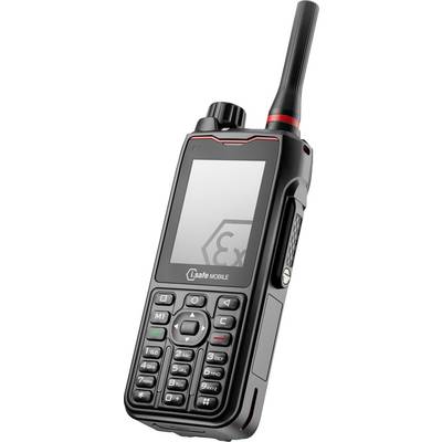 Robust black mobile phone with aerial and keypad; the display reads 'Ca'.