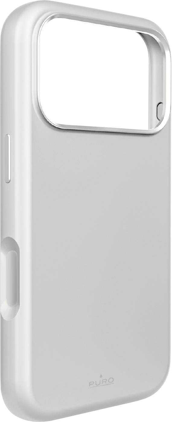 White glossy protective smartphone case with a large rectangular camera cutout and side button openings shown on a plain background.