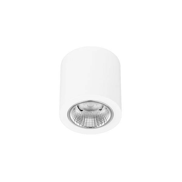 White cylindrical ceiling spotlight with a recessed reflective lamp inside, shown against a plain white background.