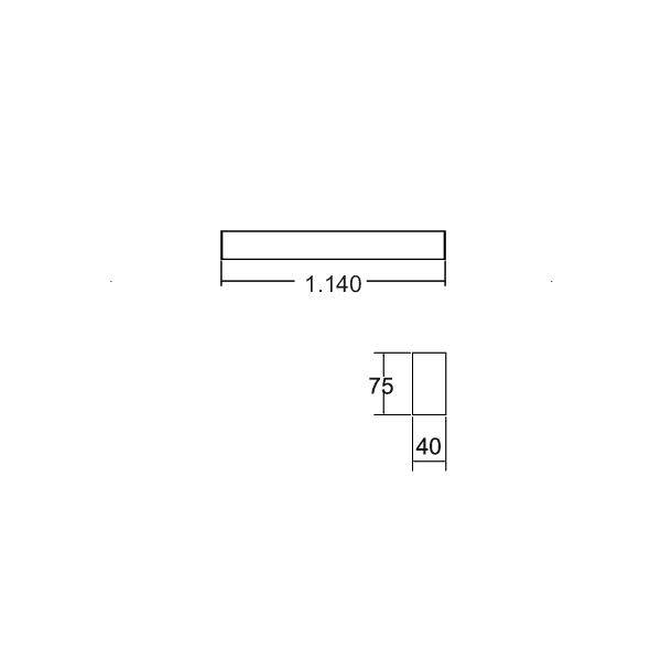 Technical drawing of a rectangular object labeled '1.140' with a small side view showing dimensions 75 and 40.