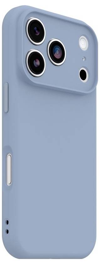 Light blue smartphone case with raised triple-lens camera cutout, flash opening, and side button covers.