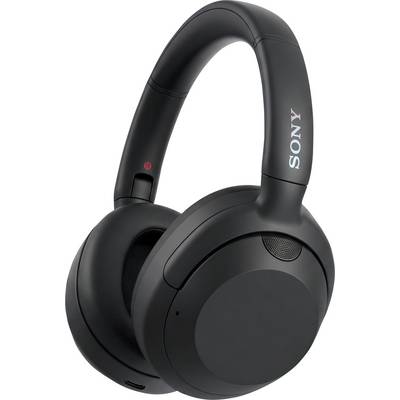 Black Sony over-ear wireless headphones with cushioned earcups and padded headband on a white background.
