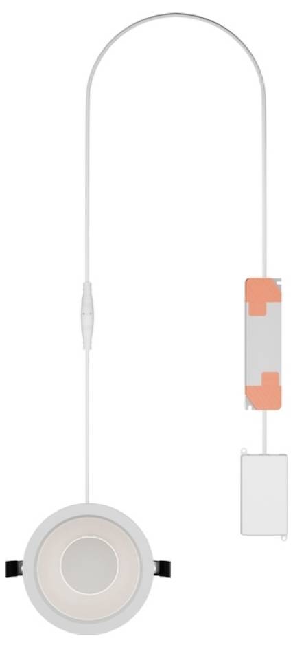 Round ceiling pendant light with a long white cord and hanging rectangular weight, shown on a white background.