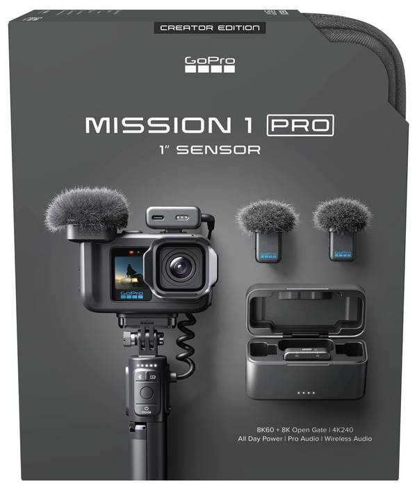 GoPro MISSION 1 PRO Creator Edition Action camera 8K, Bluetooth, Wi-Fi, Touchscreen, Time Lapse, Image stabilizer, Dual screen, GPS, Interval shooting, incl. tripod