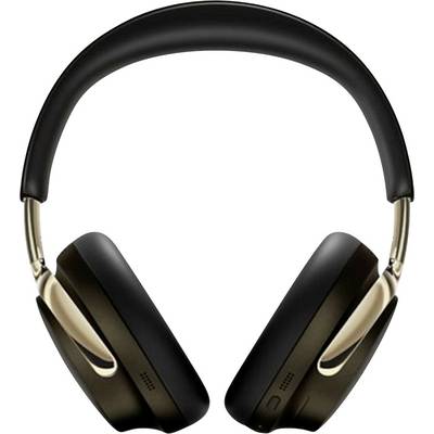 Black and gold over-ear wireless headphones shown front view on a plain white background.