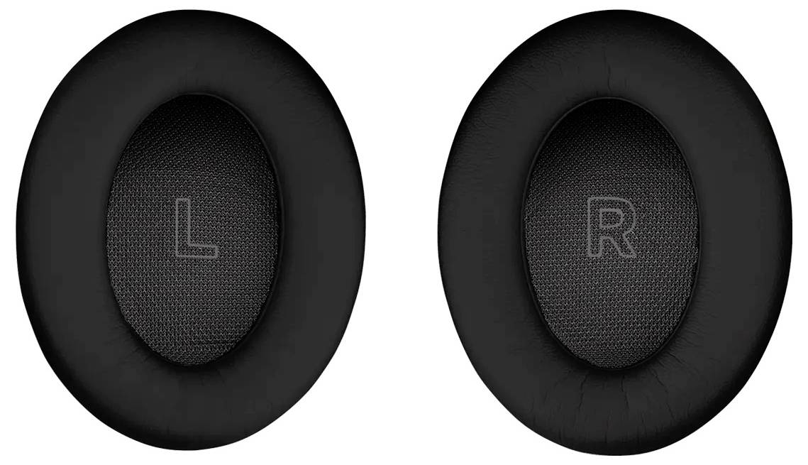 Pair of black over-ear headphone ear pads labeled 'L' and 'R' for left and right sides.