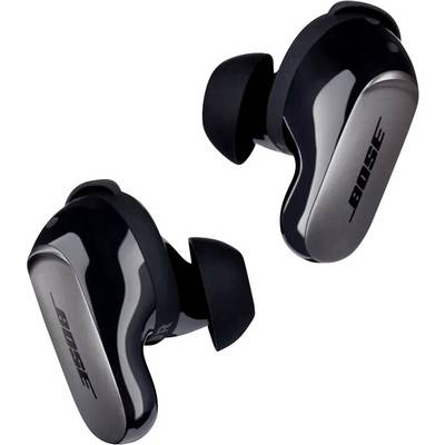 Pair of black Bose wireless earbuds with gray outer surfaces, shown isolated on a white background.
