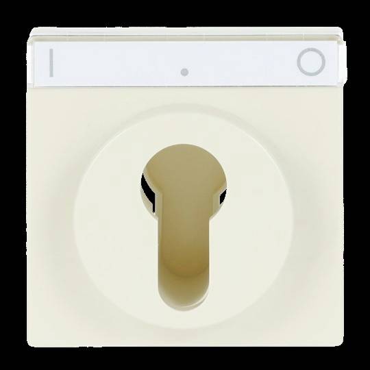 Cream-colored wall switch plate with a keyhole-shaped opening and a top slider marked by I, a dot, and O.