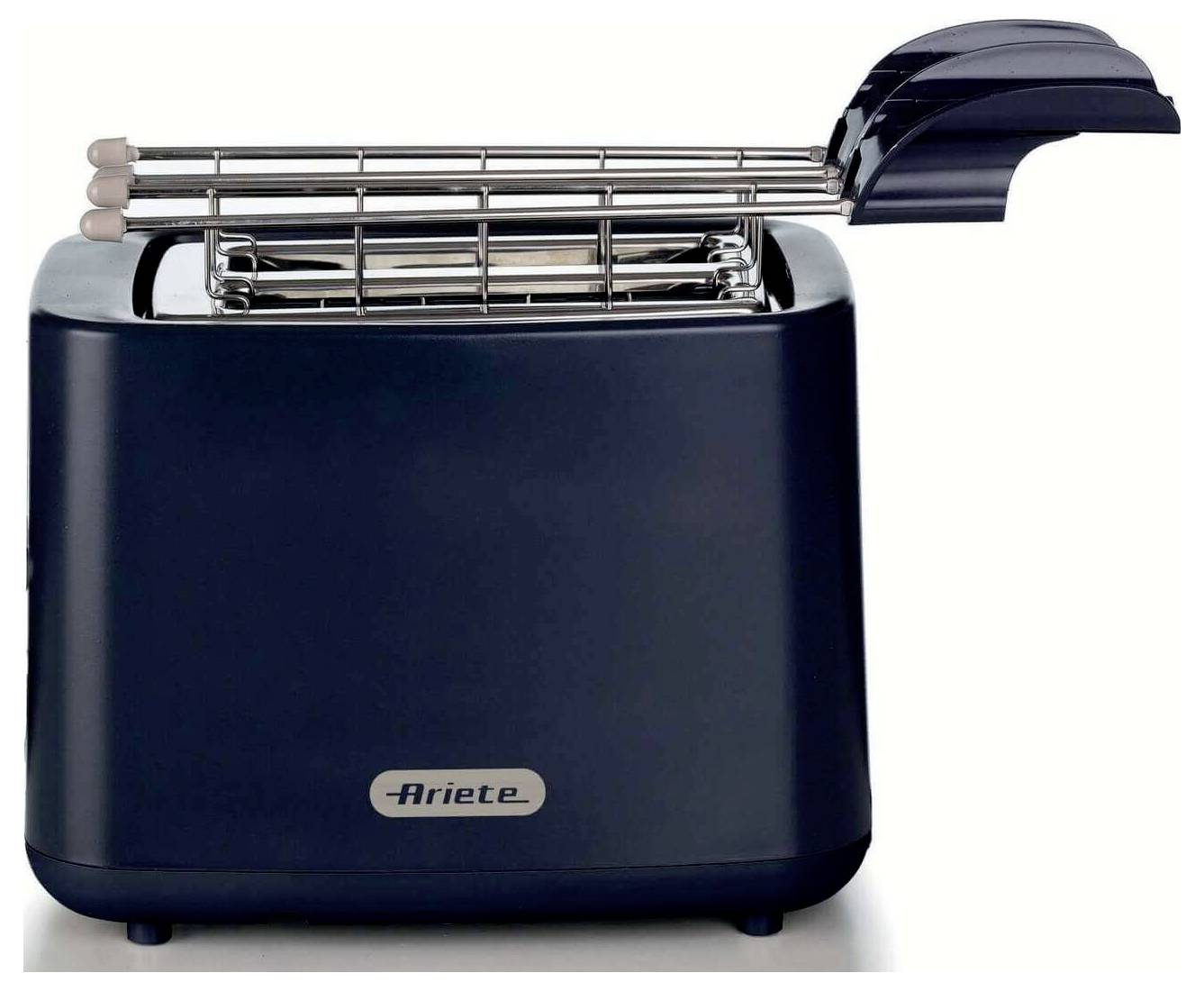 Dark blue Ariete two-slice toaster with chrome slots and lever, shown on a plain white background.