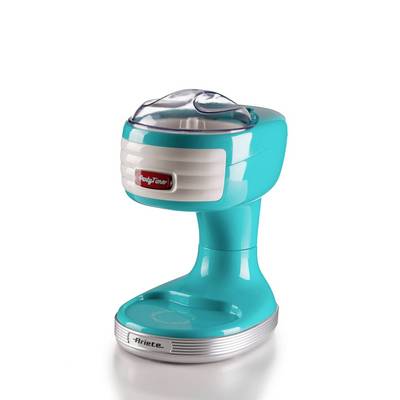 A turquoise retro countertop mixer with a clear lid and silver accents, shown on a white background.
