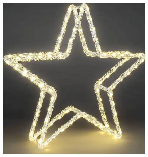 Warm white string lights shaped into a large five-point star on a dark background.