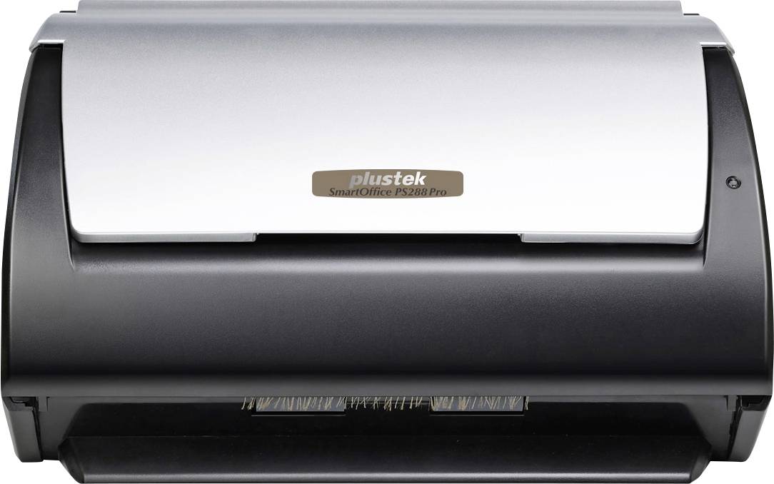 A compact document scanner with a front paper tray and 'Plustek SmartOffice PS30 Pro' branding on the lid.