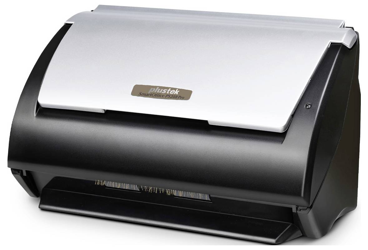A Fujitsu document scanner with a silver top cover and black base, shown front-left on a white background.<br>