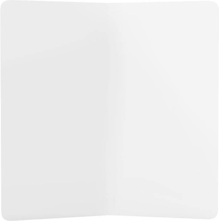 Blank open book with two white pages and a light gray center crease<br>