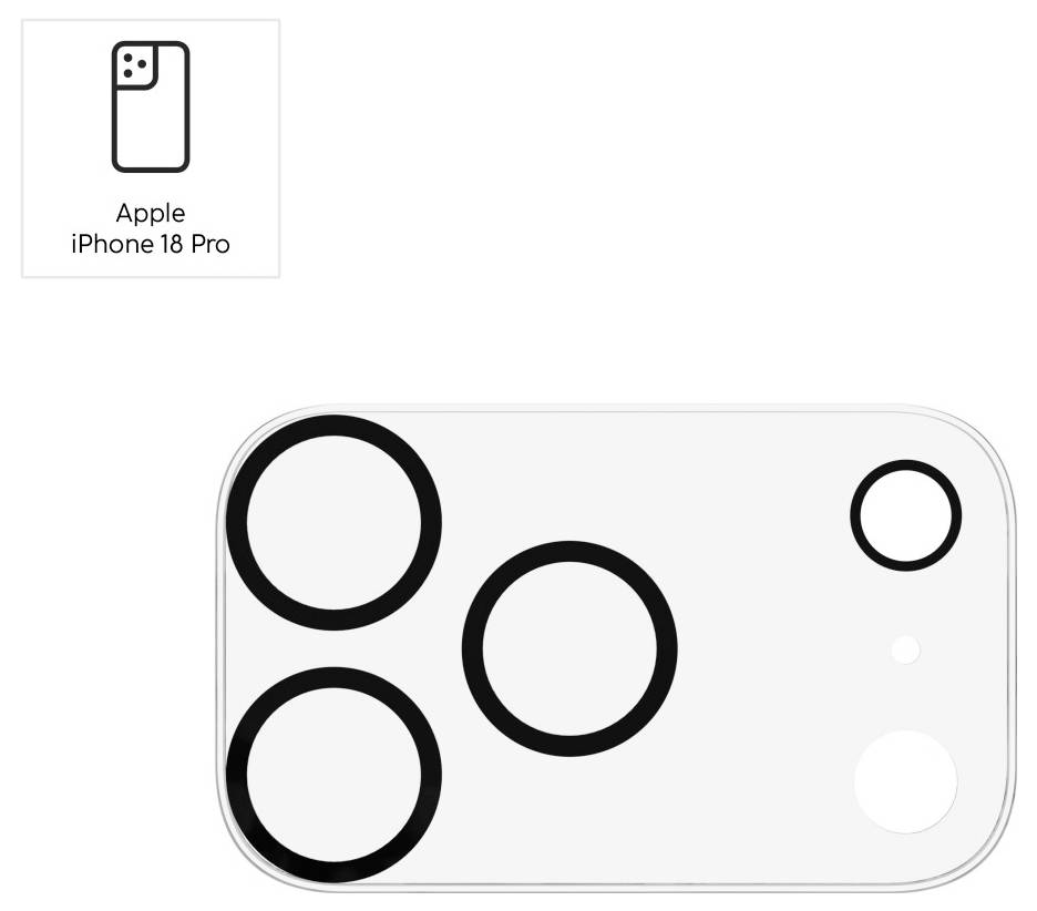 Apple iPhone 18 Pro rear design shown with three large camera lenses and flash on a white back.