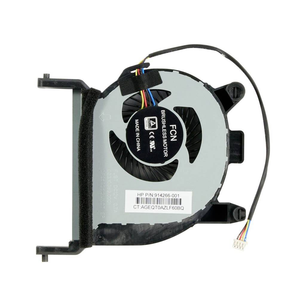 Laptop cooling fan with attached heat sink bracket and cable, shown on a white background.