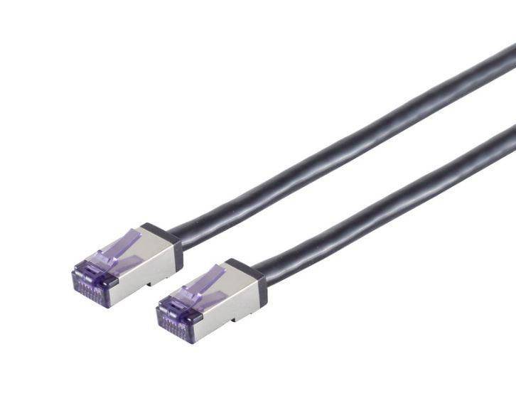 Two black Ethernet cables with RJ45 connectors on a white background.