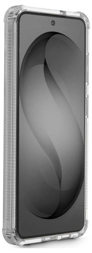 Clear protective phone case shown from the front, with a dark insert inside, on a white background.