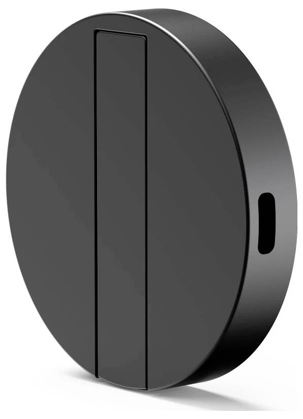 Black oval wall-mounted device with a narrow central panel and side opening, shown on a white background.
