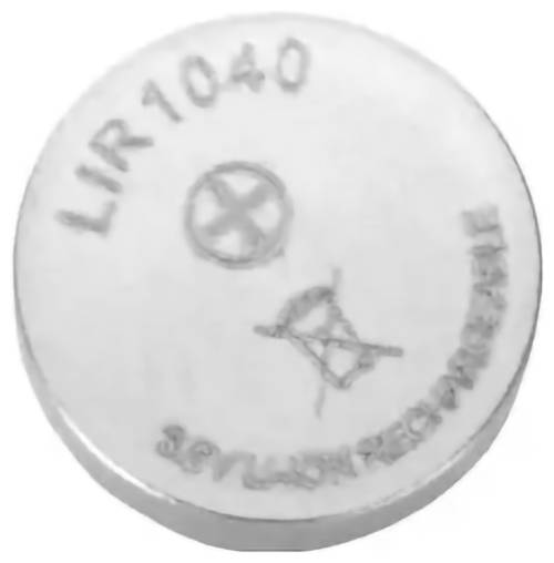 Round white lithium battery labeled 'LIR1040' and '3.0V', shown close up on a plain background.