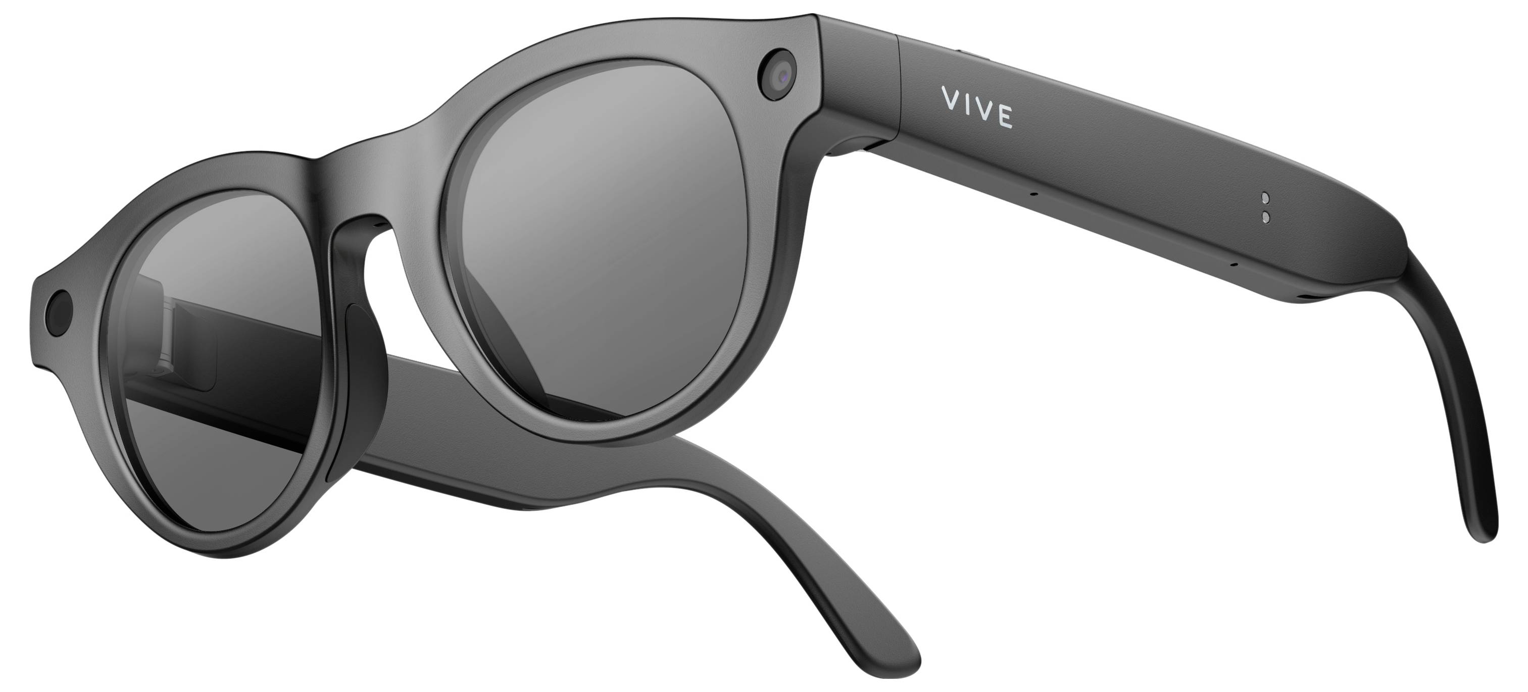Black VIVE smart glasses with dark lenses, shown in a front view against a white background.