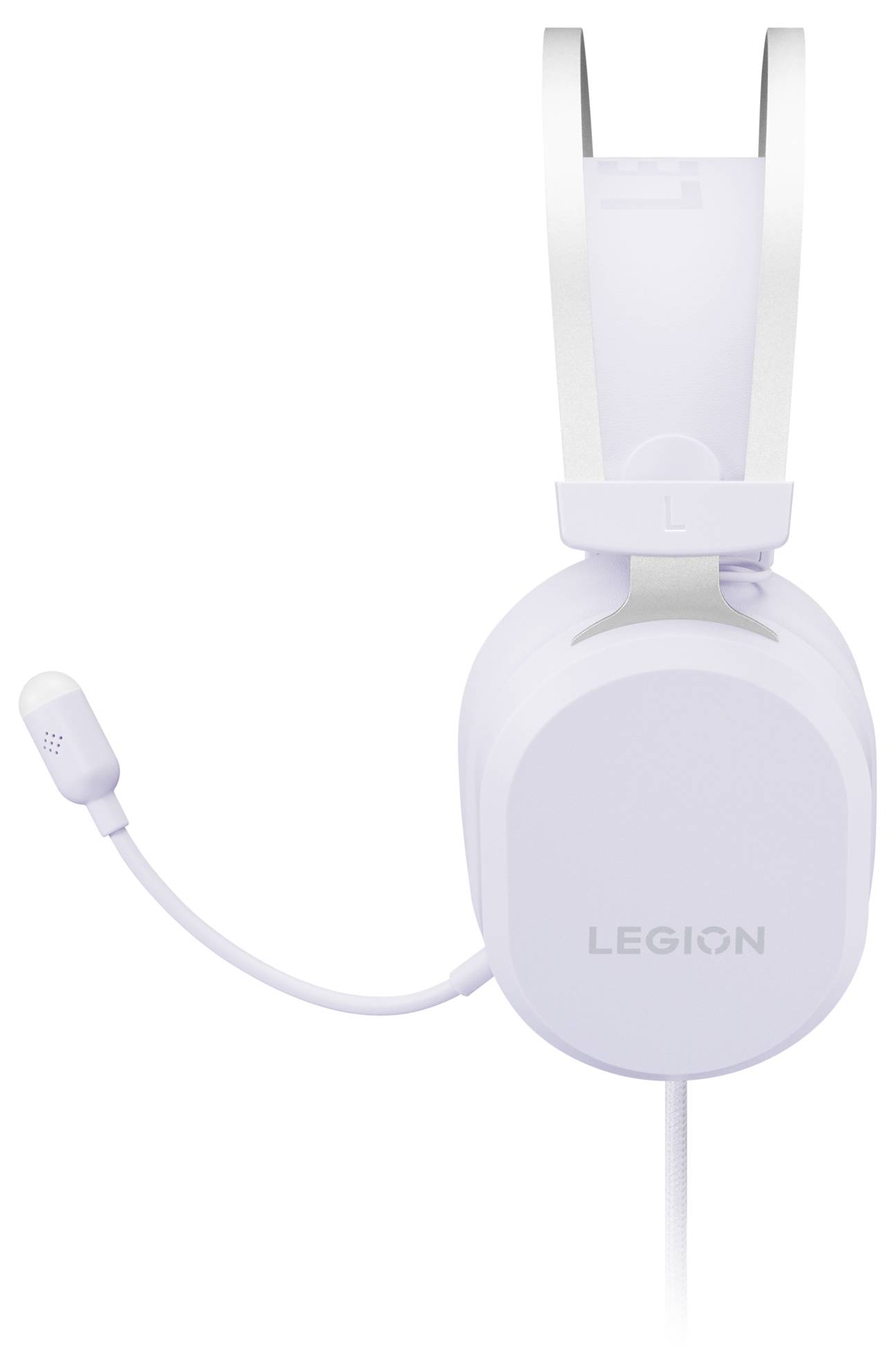 White Legion over-ear gaming headset with attached microphone on a white background<br>