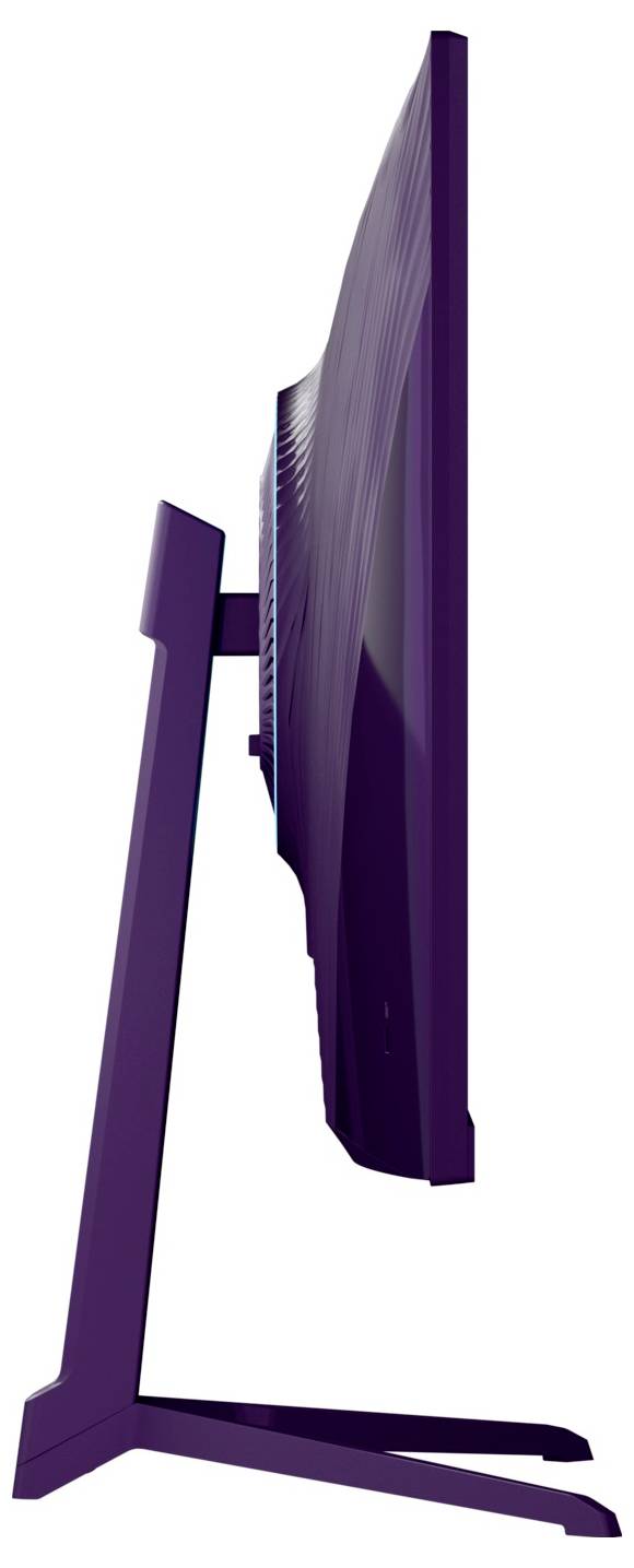 Side view of a flat-screen monitor on a stand, shown from the left against a white background.