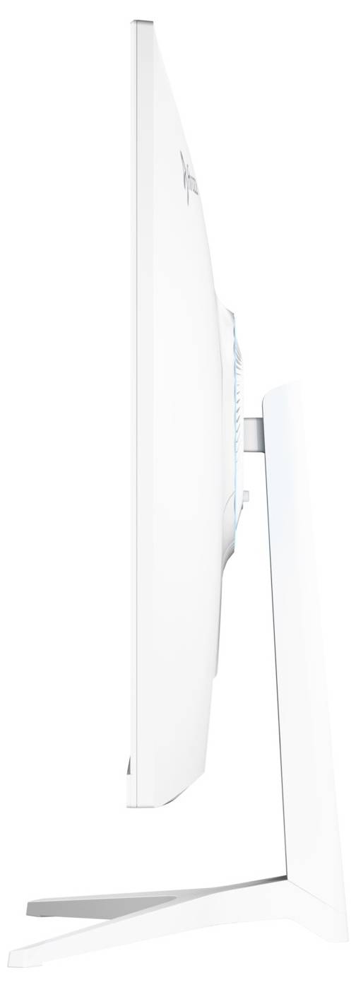 Side view of a white all-in-one desktop computer on a stand.